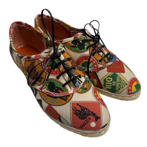 CHARLOTTE OLYMPIA Maria Floral-Print Lace-Up Flat Espadrille in Postcard NWOT